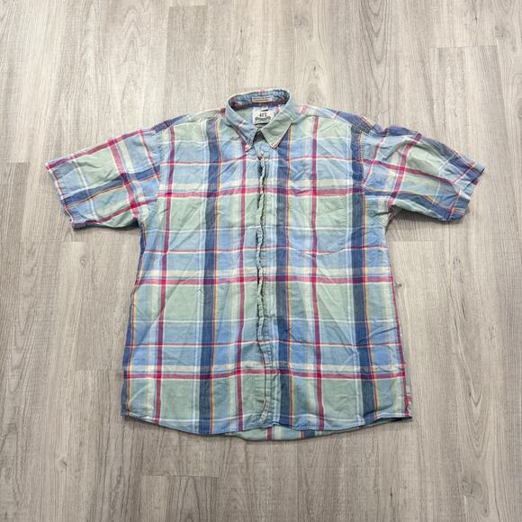 Vintage Van Heusen Short Sleeve Button Shirt Medium 90s Colorful Preppy Plaid - Picture 1 of 6